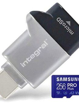 OTG Speicherkartenleser MicroSD Laufwerk integral, USB 3.0 Typ C, Samsung PROPlus MicroSDXC 256GB mit einer Datenübertragung von bis zu 160MB/s, inklusive SD-Adapter - Fürth