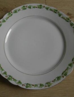 Porzellan Kuchenteller mit Griffen 28 cm Gebäckteller Servierteller weiß grün gold Vintage Retro 7,- - Flensburg