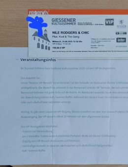2 oder1 VIP Ticket+Parkplatz 25% Nachlass,Chic&Nile Rodgers+Kool&the Gang,Gießen,Mittwoch 20.8.!!! - Gießen