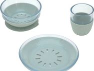 LÄSSIG Kindergeschirr-Set Blue (3-tlg), 1 Personen, Glas, Silikon, rutschfest