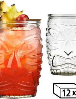 LIBBEY Cocktailglas Libbey Trinkglas, 12er Set -TIKI- von polynesischer Kunst inspiriert, Glas, 473 ml, hochwertig verarbeitet, im charakteristischen Design