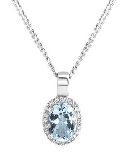 Diamonds by Ellen K. Kette mit Anhänger Weißgold 585 mit echtem Aquamarin und 20 Diamanten zus. 0,09ct.