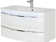Saphir Waschtisch Serie 7045 Mineralmarmor-Waschtisch und Unterschrank, 91 cm breit, Waschplatz mit 2 Schubladen, Badmöbel Set mit Waschtisch