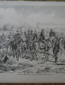 Grafik : Besichtigung der Stellungen zwischen Villeneuf le roi und Choisy durch König Wilhelm., Militär , Blatt 35cm x 26,5cm , M70 in 02828