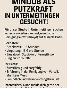 Minijob als Putzkraft in Untermeitingen gesucht! - Günzburg