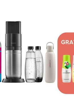 SodaStream Wassersprudler SodaStream DUO, titan, mit 3 Flaschen, 1 CO2-Zylinder und 2 Sirups, (Set, 7-tlg., Sirups: 1x 7up 440 ml, 1x Holunderblüte 440 ml), 1x Glasfl. 1L, 1x Kunststofffl. 1L, 1x Fizz&go COOL storm 0,9L