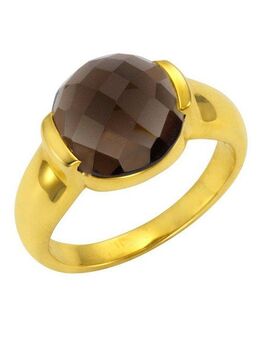 Jamelli Fingerring 925 Silber vergoldet Rauchquarz 12mm