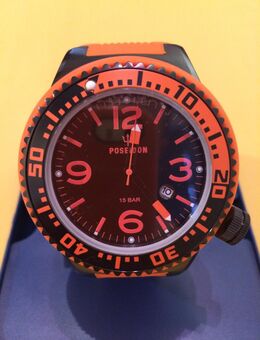 POSEIDON, Herren-Uhr, XL, Black-Pro, Silikon, Orange-schwarz - Hamburg