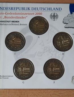 5 x 2 Euro Gedenkm.BRD 2010 Länderserie Hansestadt Bremen "Roland und Rathaus, Bremen" St,Neu,OVP im Blister - Büren