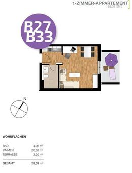 möbliertes 1-Zimmer-Appartement B27 im Studentenwohnheim Idstein am Fresenius Hochschulstandort - Idstein