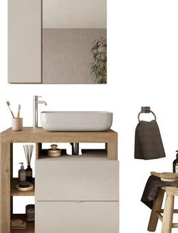 welltime Badmöbel-Set Hamburg, Badezimmerset 2tlg. Breite 79 cm, Badmöbel, Waschtisch inkl., (Spar-Set, 2-St), Waschbecken, Spiegelschrank mit LED Aufbauleuchte, Soft-Close-Funktion