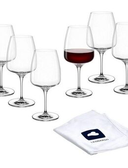 LEONARDO Rotweinglas 6 Weingläser CESTI + Poliertuch, Kristallglas, 6 Rotwein-Gläser mit Poliertuch