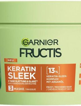 GARNIER Haarmaske Garnier Fructis Keratin Sleek Maske, Für trockenes, zu Frizz neigendes Haar, sorgt für gesundes Aussehen.