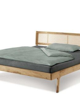 Home affaire Bett Hällevik Doppelbett, Massivholzbett, OTTOs Choice, Massive FSC®-zertifizierte Eiche geölt, Kopfteil mit Wiener Geflecht