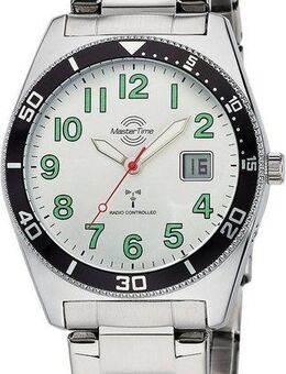MASTER TIME Funkuhr Super Power Sporty, Armbanduhr, Quarzuhr, Herrenuhr, Datum, Leuchtzeiger, Edelstahlarmband