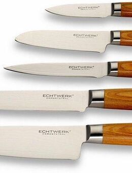 ECHTWERK Messer-Set Damaszener (Set, 5-tlg), Küchenmesser-Set mit Holzgriffen in natürlicher Optik