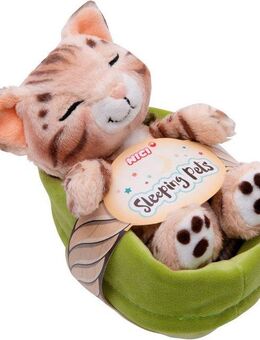 Nici Kuscheltier Sleeping Pets, Katze Bengal, 12 cm, im Körbchen, enthält recyceltes Material (Global Recycled Standard)