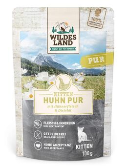 Wildes Land Cat 12 x 100 g - Kitten Huhn PUR mit Distelöl