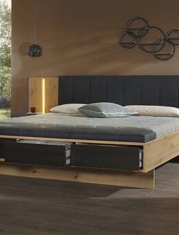 rauch Bettanlage Bett Doppelbett Komfortbett Funktionsbett APOLLON, (3-tlg., Liegefläche 180x200, optional mit Bettbank und Stauraum), Polster-Kopfteil in Lederoptik black, mit Beleuchtung MADE IN GERMANY