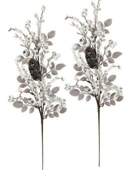 Kunstzweig Beerenzweig mit Zapfen geeist Beeren, I.GE.A., Höhe 72 cm, 2er Set Künstlicher Zweig Blume Weihnachtsdeko Dekozweig Dekoration