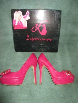 NEU im Karton * Echt * Leder * High- Heels * Plateau * Peep Tos * Cut Out * Nieten- Schleifen * Pumps * Schuhe "Daniela Katzenberger" Gr. 37/ 4 * pink * gold * - Riedlingen