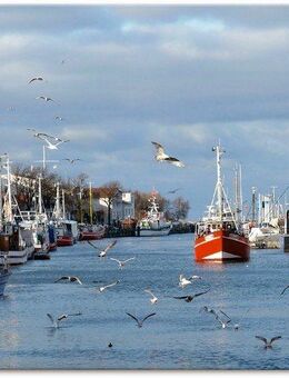 Artland Leinwandbild Alter Strom in Warnemünde, Boote & Schiffe (1 St), auf Holzrahmen gespannt