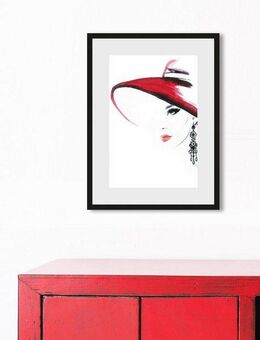 Leonique Bild mit Rahmen Skizze Frau mit Hut und Ohrring, Bilder von Frauen, Fashion, Frau, Magazincover, Mode, Modebilder (1 St), HD Premium Poster-Druck inkl. Holzrahmen