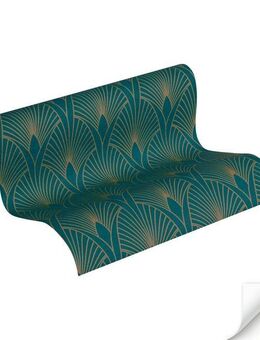 living walls Vliestapete DesignDrop vorgeleimte Tapete Art Deco Design Blau Grün Gold, strukturiert, leicht glänzend, (1 St), Vliestapete vorgekleistert grafisch für Schlafzimmer Wohnzimmer Küche