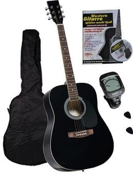 Clifton Westerngitarre Dreadnought Gitarre, Set, Komplettset, mit Stimmgerät,Tasche, Heft und CD