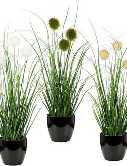 Kunstgras Grasbusch mit Kletten, Leonique, Höhe 35 cm, Kunstpflanze, Gras, im Topf, 3er-Set, Bestseller