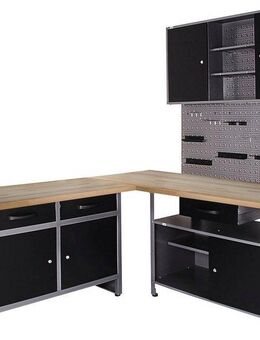 ONDIS24 Werkstatt-Set Basic One, 2x Werkbank, 1x Werkstattschrank, 3x Lochwand