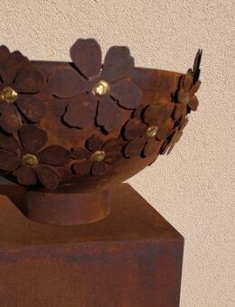 Edelrost Pflanzschale "Blütentraum" 2 Größen mit Goldblüten - Kraftisried