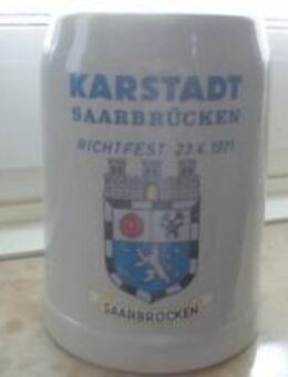 Bierkrug Karstadt Saarbrücken Saarland Richtfest 23.04.1971 Wappen Inschrift - Bottrop
