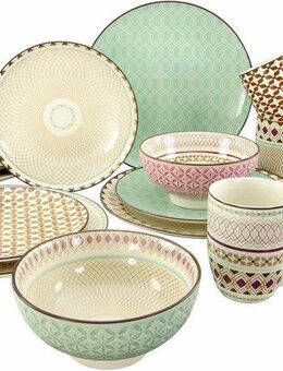 CreaTable Kombiservice Geschirr-Set Mandala (16-tlg), 4 Personen, Steinzeug, Service, 4 Designs, 16 Teile, für 4 Personen