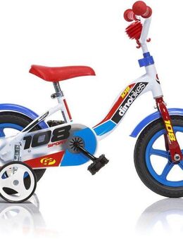 Dino Kinderfahrrad Lernrad 10 Zoll, 1 Gang, mit Stützrädern, Hupe und Schutzblechen