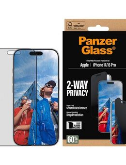CARE by PanzerGlass Displayschutzglas 2-Way Privacy Ultra-Wide Fit Screen Protector für Apple iPhone 16 Pro, Apple iPhone 17, Displayschutzfolie, Schutzfolie, Bildschirmschutz, kratz- & stoßfest
