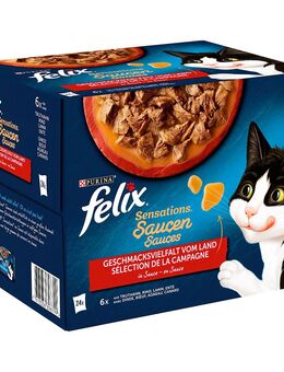 38 + 10 gratis! 48 x 85 g Felix Nassfutter - "Sensations" Geschmacksvielfalt vom Land in Sauce