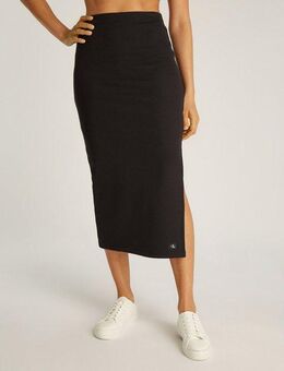 Calvin Klein Jeans Midirock WOVEN LABEL RIB SKIRT mit Beinschlitz