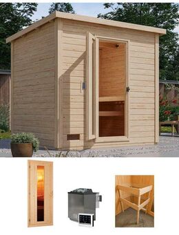 Karibu Saunahaus Talo 3, BxTxH: 248 x 212 x 238 cm, 38 mm, (Set) Bio Ofen 9 kW, externe Steuerung
