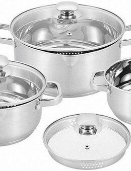 CS Koch-Systeme Topf-Set Leipzig, Edelstahl (Set, 6-tlg., je 1 Bratentopf mit Glasdeckel Ø 16/20/24 cm), rostfrei, Induktion