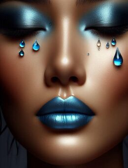 Frauengesicht blaue Lippen, Mini Poster/Fotodruck 20x30 cm glänzend - Celle