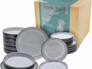 CreaTable Teller-Set Nordic Fjord (18-tlg), 6 Personen, Steinzeug, je 6 Speiseteller 26 cm, Suppenteller 22,5 cm, Dessertteller 19,5 cm