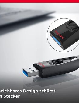 Speicherstift 256GB, USB 3.0 Typ A, SanDisk Ultra mit einer Datenübertragung von bis zu 130MBit/s, Windows Update 10 & 11 - 01-2024 - Fürth