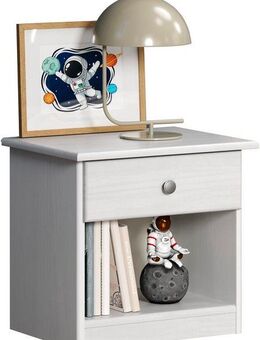 Home affaire Nachtkommode Delsbo Nachtschrank Schrank Schlafzimmer Beistellschrank (1 St., Landhaus Design aus Kiefernholz), Massivholz Nachttisch Weiß lackiert - Nachtkonsole (B/T/H) 44/34/41 cm