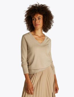 Tommy Hilfiger V-Ausschnitt-Pullover CO JERSEY STITCH V-NK SWEATER mit V-Ausschnitt und Ripp unifarben, casual, regular fit, Baumwollmix, V-Ausschnitt