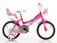 Dino Kinderfahrrad Mädchenfahrrad 16 Zoll, 1 Gang, mit Stützrädern, Korb und Puppensitz