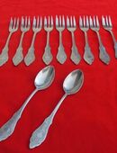 Hanseat Ostfriesenmuster 9 Kuchengabeln+2 Kaffeelöffel 90g versilbert Vintage zus. 29,- in 24944
