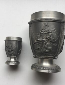 Zinn Reinzinn Becher Set mit Schiff Motiv Maritim Seefahrt Vintage 1960er Jahre - Fulda