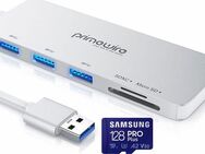 Dual Speicherkartenleser - SD & MicroSD Laufwerke - USB 3.0 Typ A, 3fach Hub - 3x USB 3.0 Typ A, Samsung ProPlus - MicroSDXC 128GB mit einer Datenübertragung von bis zu 160MB/s - Fürth