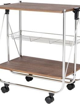WENKO Servierwagen Modell Dinett Deluxe, Küchenwagen mit 2 Ablagen und Korb, 4 Rollen, zusammenklappbar